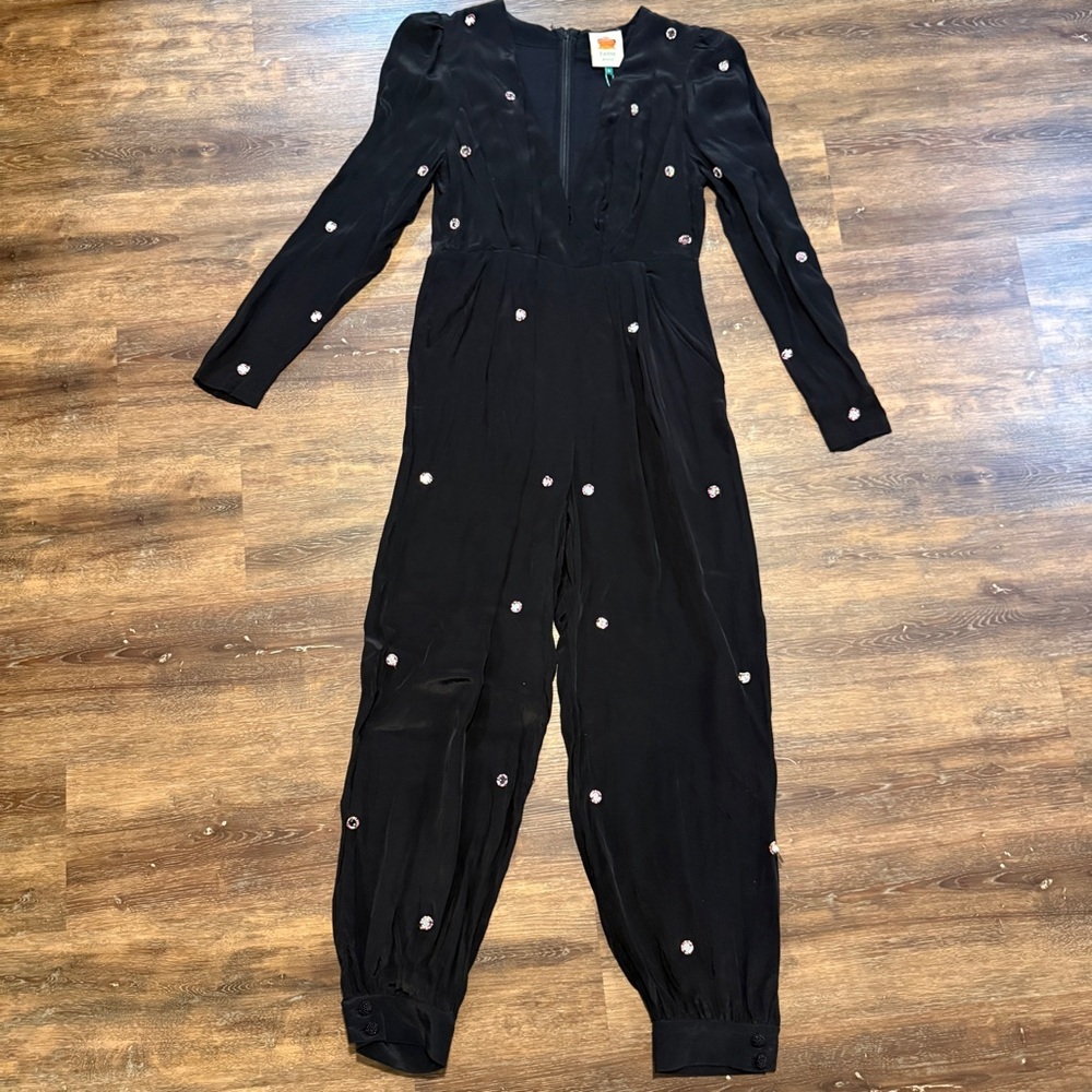 FARM Rio Black Mirrored Embroidered Jumpsuit | Beaded Detail | Size M - Picture 2 of 16